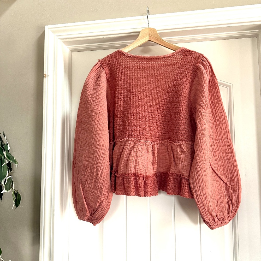 Altar'd State Pink Patchwork Textured V-Neck Blouse - Picture 3 of 10